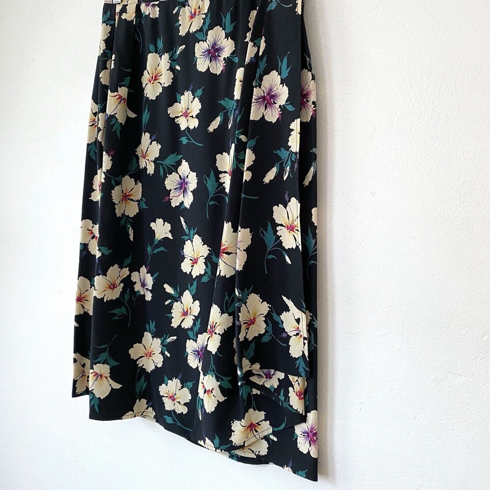 Vintage 70's Emanuel Ungaro Silk Skirt Black White Green Floral Pleated Small - Picture 3 of 6